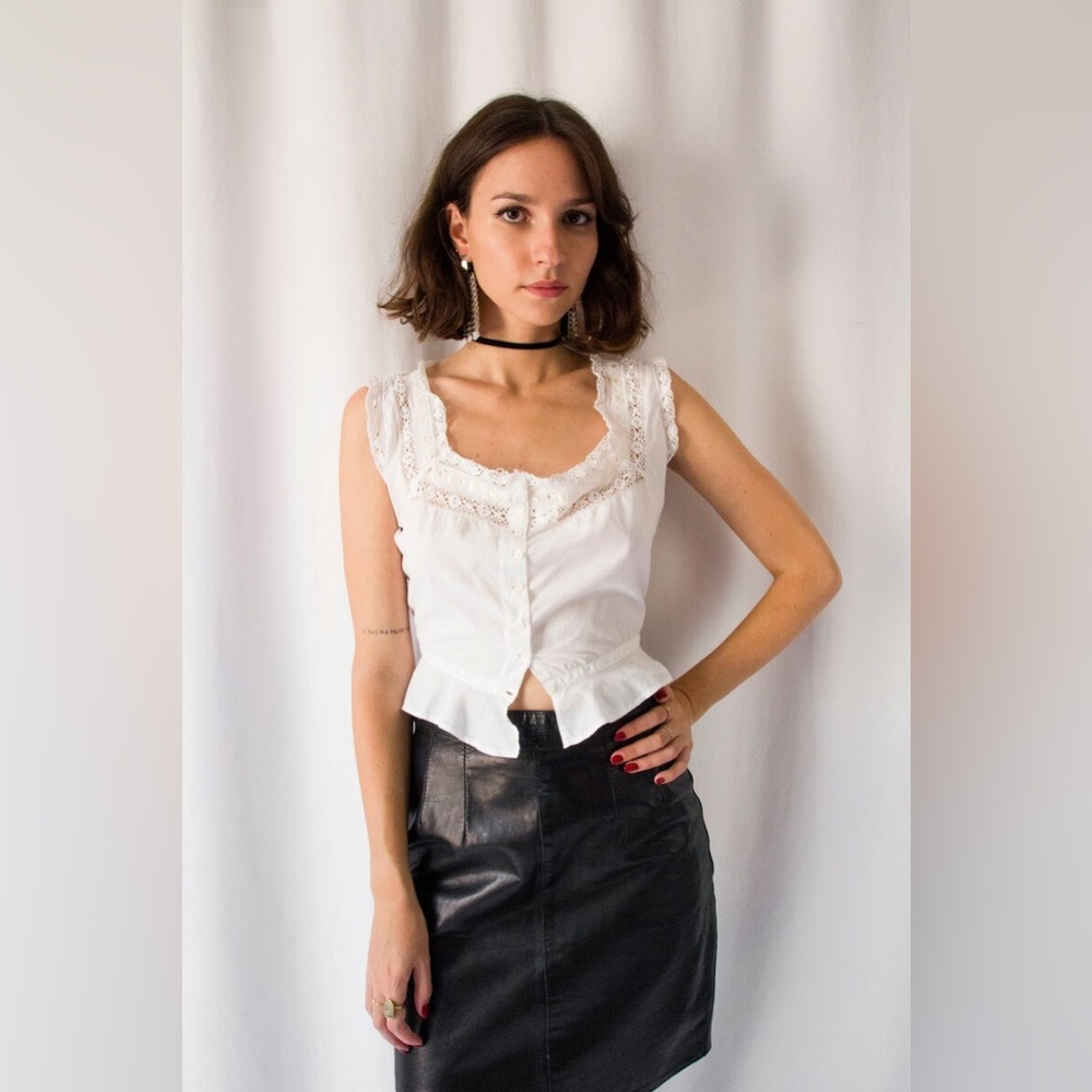 Antique Edwardian white cotton & lace camisole